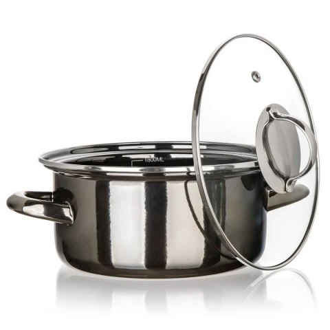 GARNEK EMALIOWANY 20cm 2L Z POKRYWĄ BANQUET METALLIC BLACK