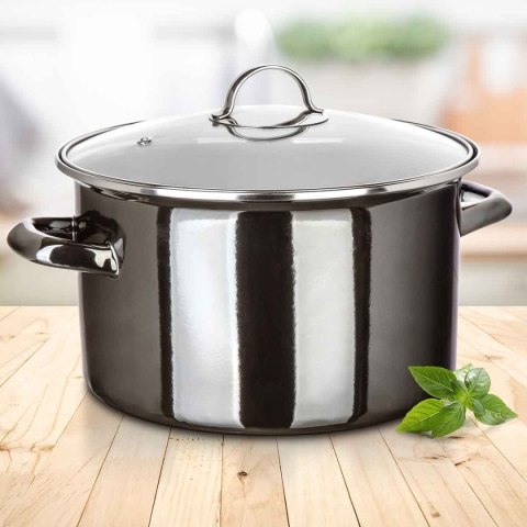 GARNEK EMALIOWANY 26cm 6L Z POKRYWĄ BANQUET METALLIC BLACK