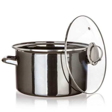 GARNEK EMALIOWANY 26cm 6L Z POKRYWĄ BANQUET METALLIC BLACK