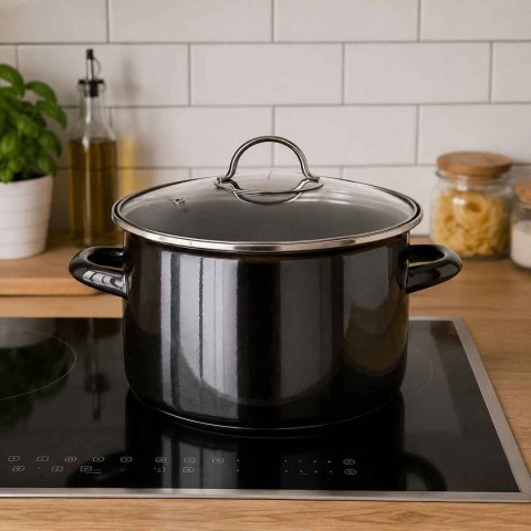 GARNEK EMALIOWANY 26cm 6L Z POKRYWĄ BANQUET METALLIC BLACK