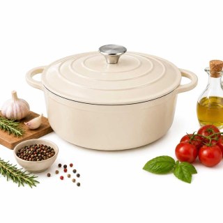 EMALIOWANY GARNEK ŻELIWNY 28cm 5,9L KREMOWY 7766