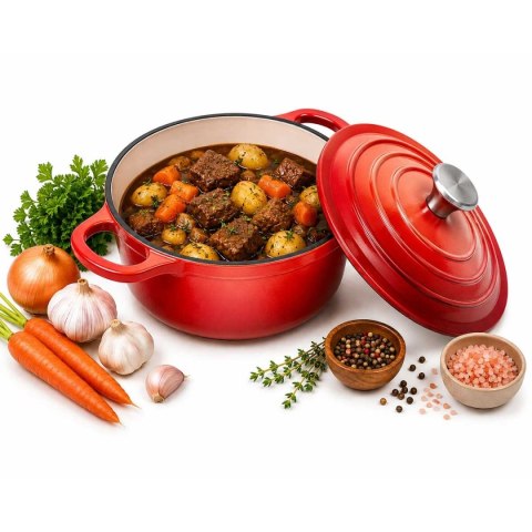 EMALIOWANY GARNEK ŻELIWNY 24cm 4,2L CZERWONY 7708