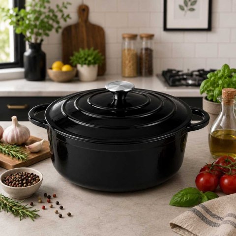 EMALIOWANY GARNEK ŻELIWNY 28cm 5,9L CZARNY 7729