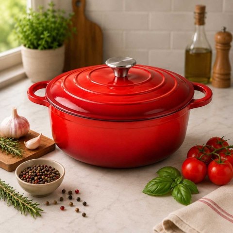 EMALIOWANY GARNEK ŻELIWNY 28cm 5,9L CZERWONY 7710