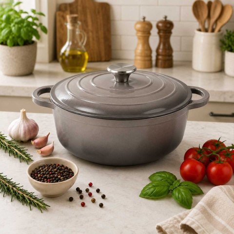 EMALIOWANY GARNEK ŻELIWNY 28cm 5,9L SZARY 7721