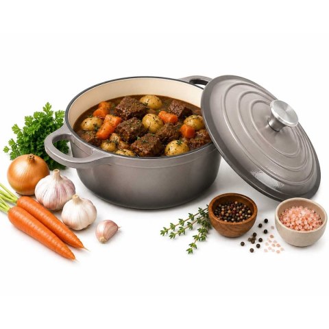 EMALIOWANY GARNEK ŻELIWNY 28cm 5,9L SZARY 7721