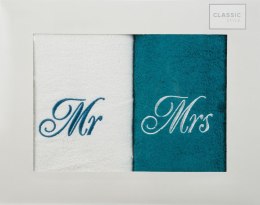 Komplet Ręczników MR MRS 2 50 kolor Biały Ciemny turkus